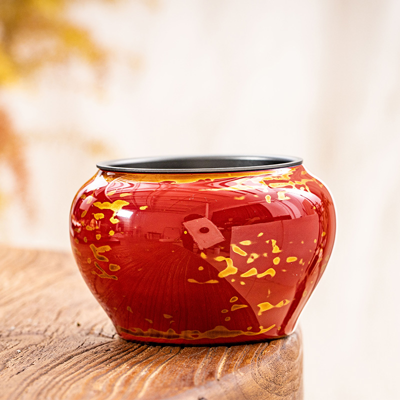 蜂鸟工坊 文创系列 红色大漆瓷胎建水 WCDQJS018