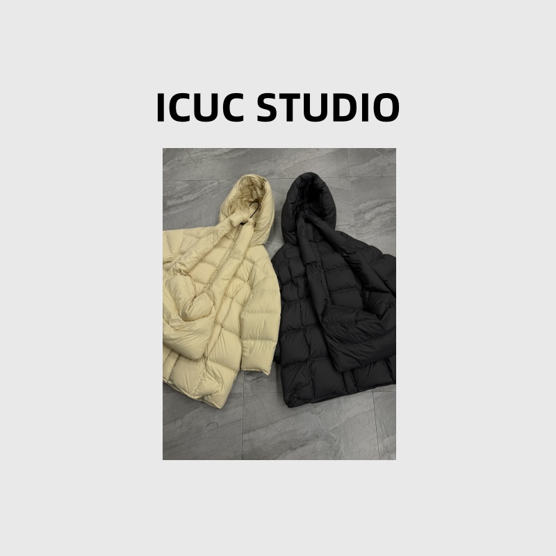 ICUC STUDIO-"包包连帽羽绒外套"90鹅绒长袖中长款羽绒外套