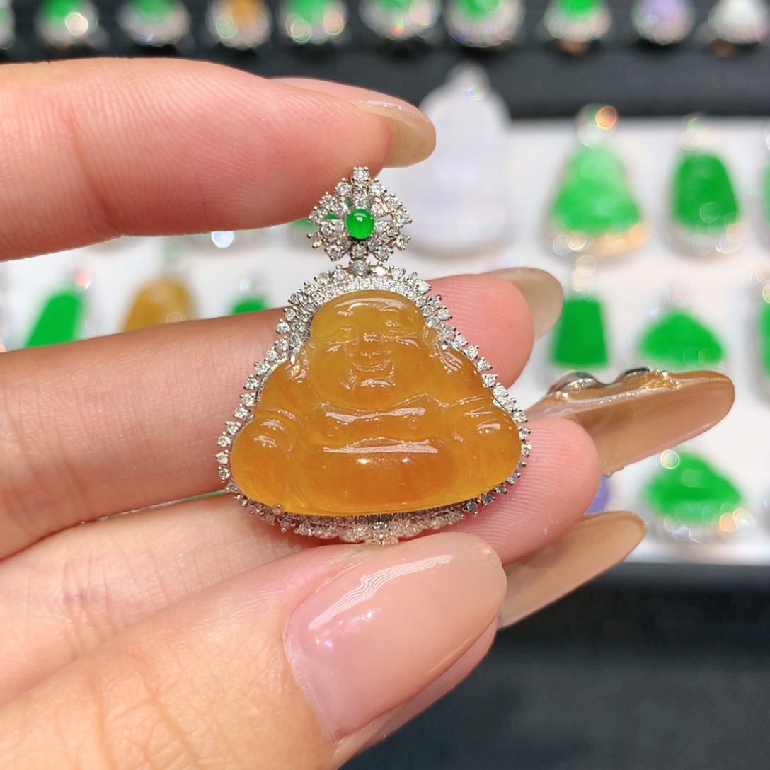 吊坠(不含链)18K金镶嵌翡翠