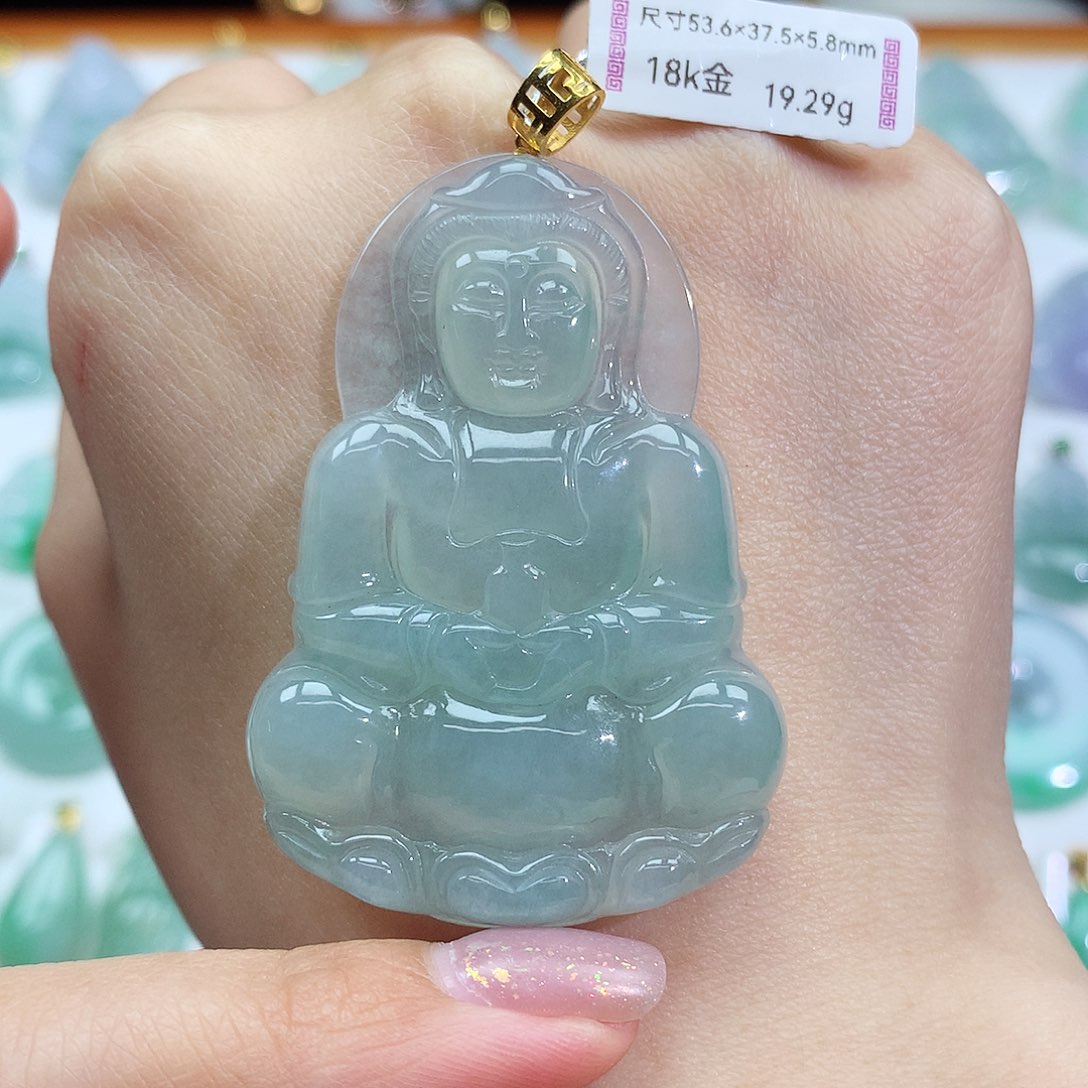 翡翠颈饰18K金镶嵌?**7观音
