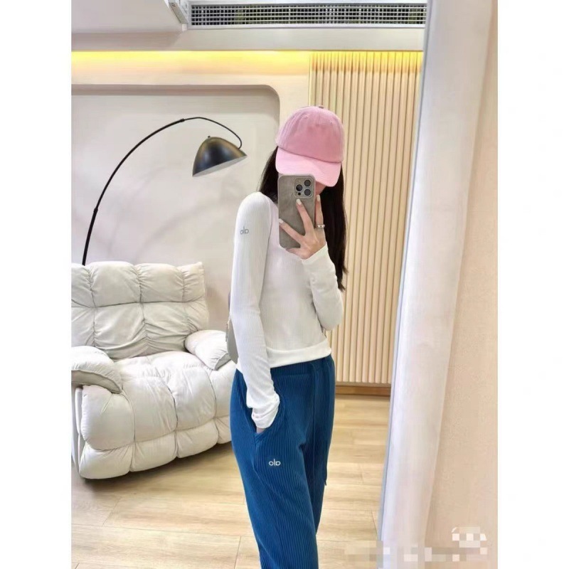 alo_athletica秋季显瘦长袖螺纹打底衫春秋外穿女运动休闲百搭T恤