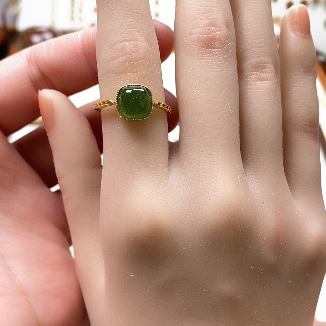 和田玉戒指银S925镶嵌