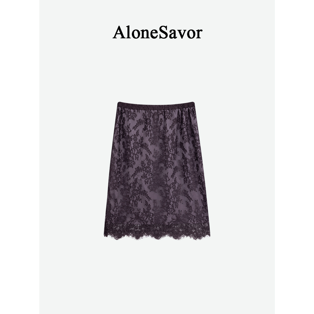 【ALONE SAVOR】龍喜儿 氛围感网纱蕾丝半身裙高腰直筒中长裙D594