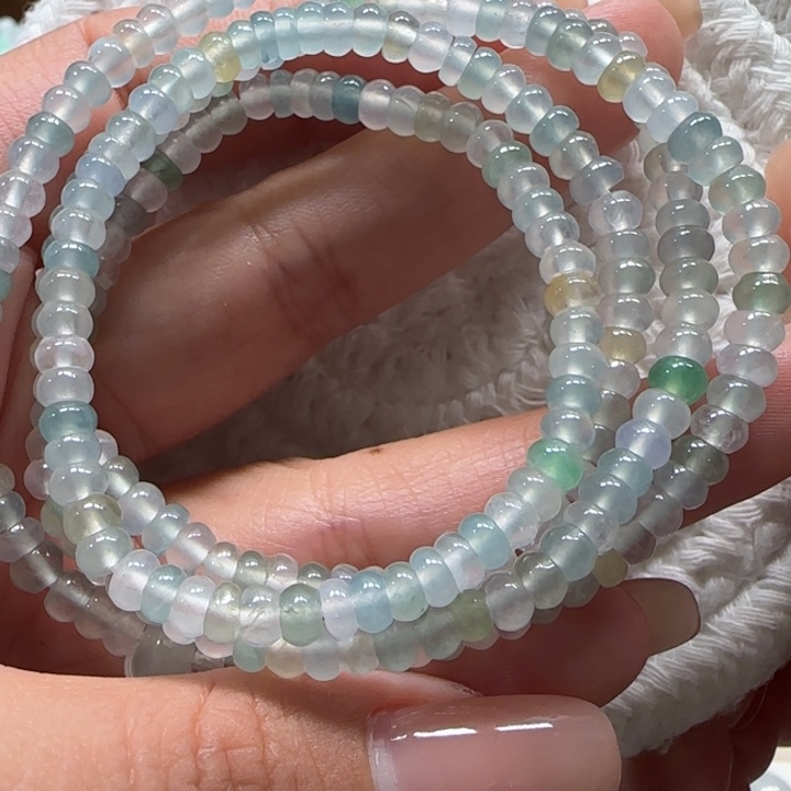 翡翠未镶嵌手链卡4.5冰种算盘珠项链