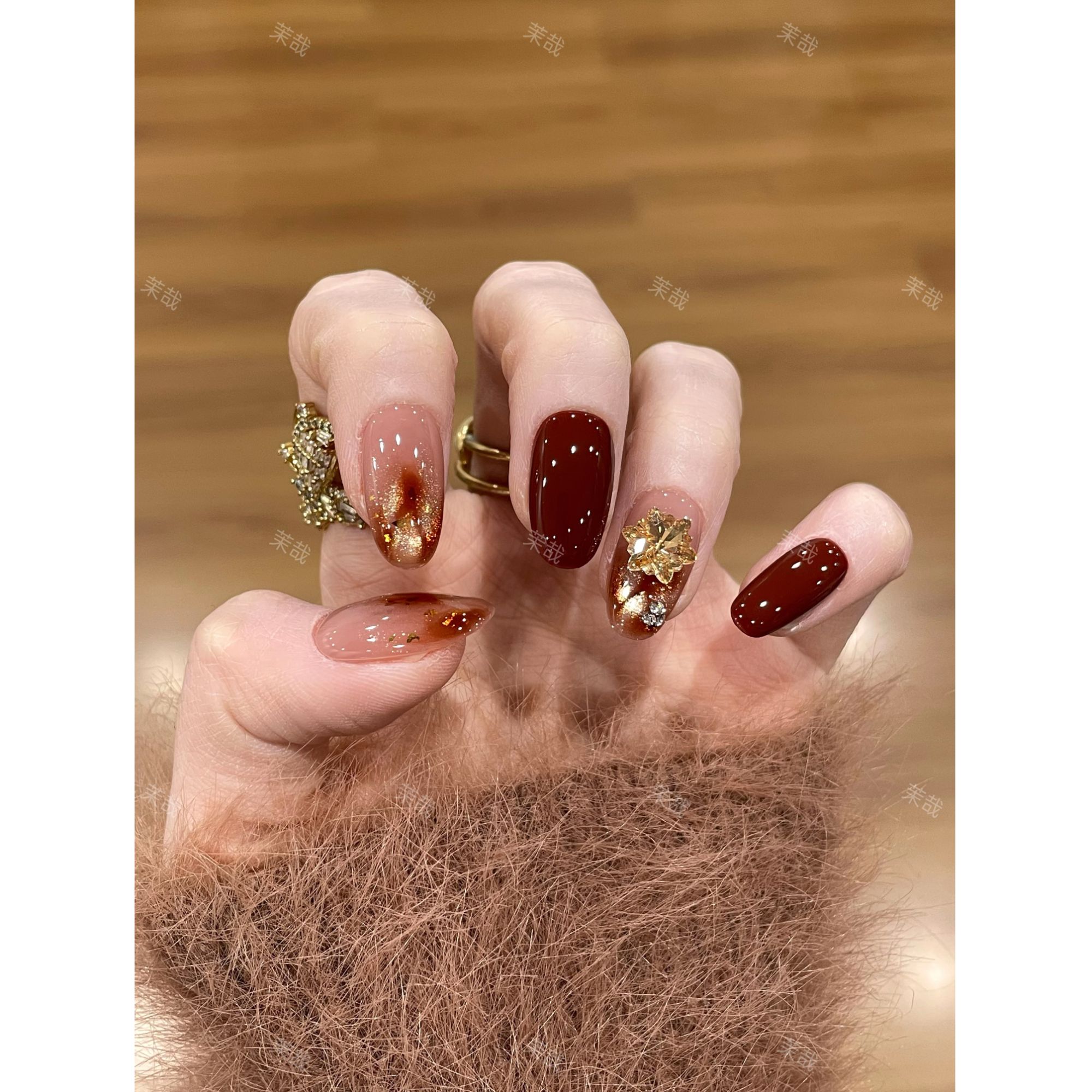 茉哉CC【日暮溶金】纯手工定制美甲拆卸穿戴甲A5240