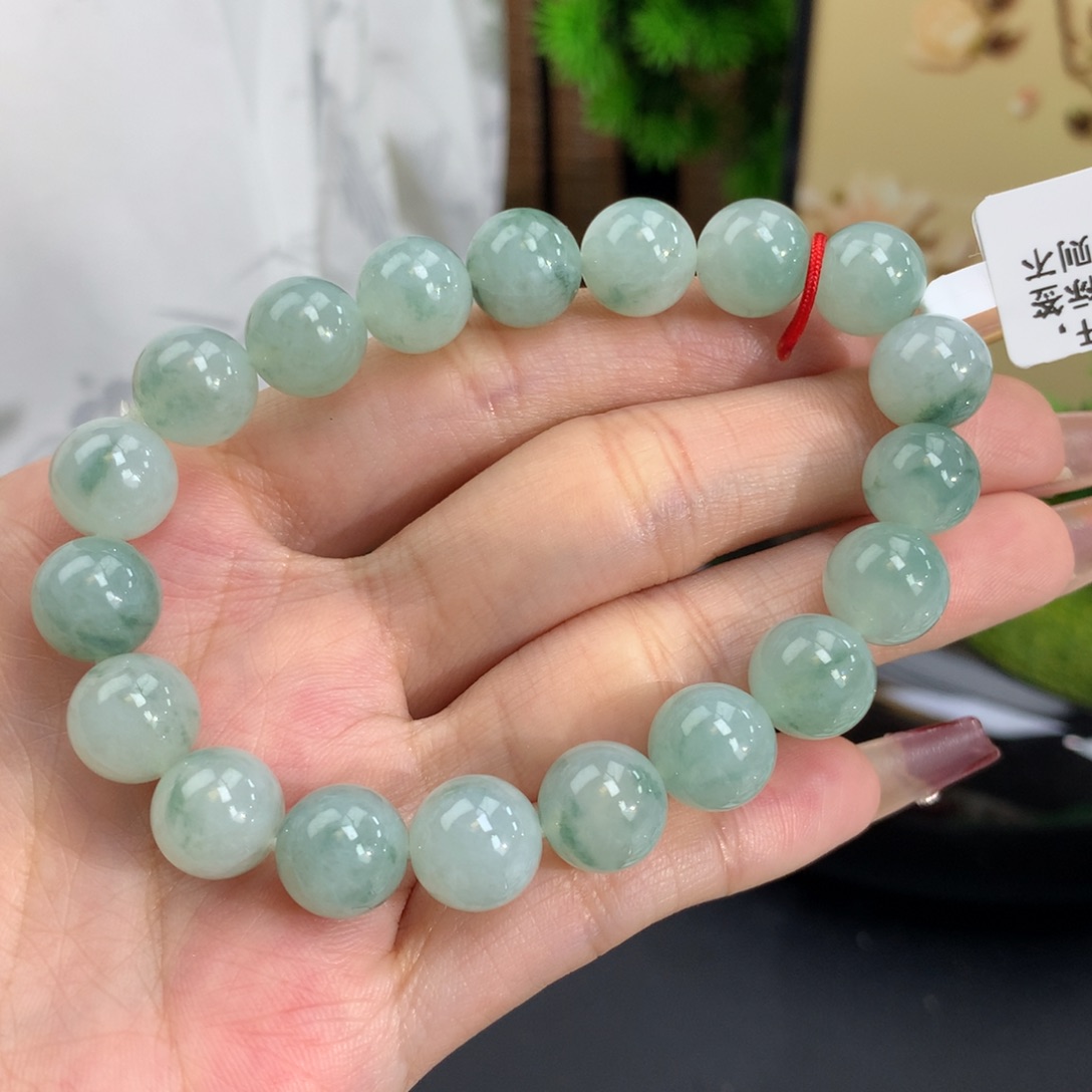 翡翠手链未镶嵌卡10胶润晴飘花手串