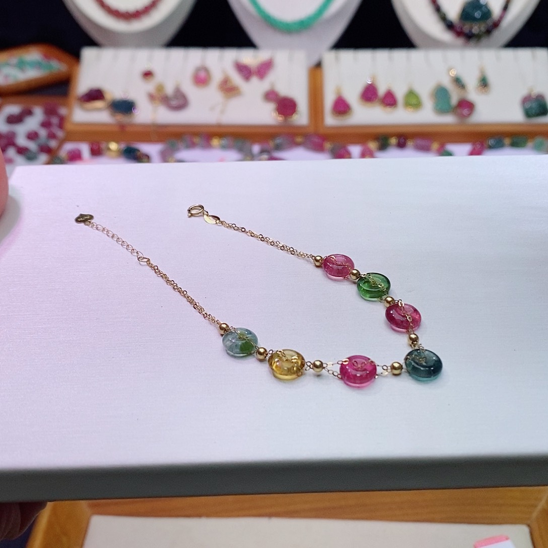 碧玺碧玺m18K金镶嵌手链