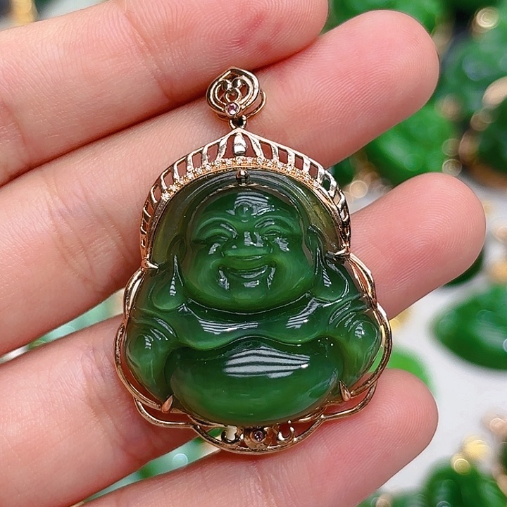 和田玉（碧玉）颈饰18K金镶嵌