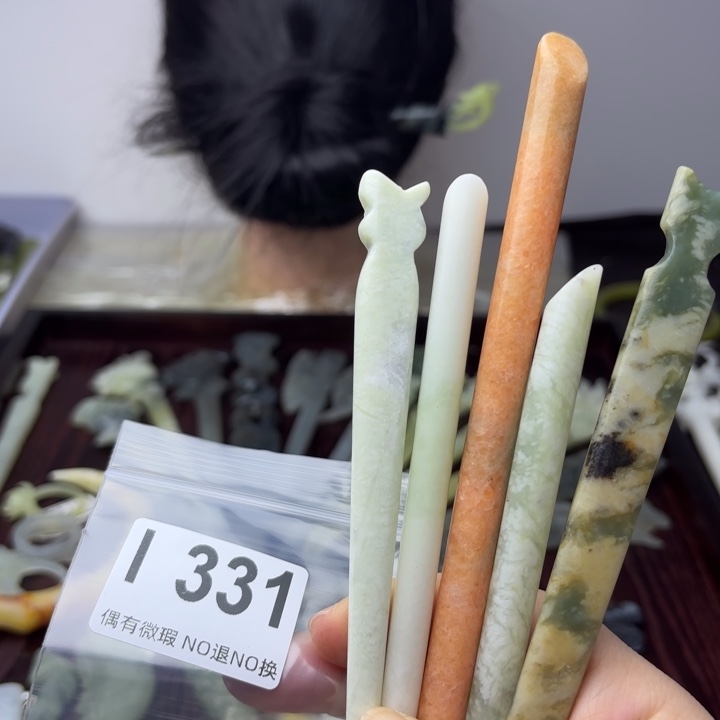 蛇纹石玉发饰合金瑾**华