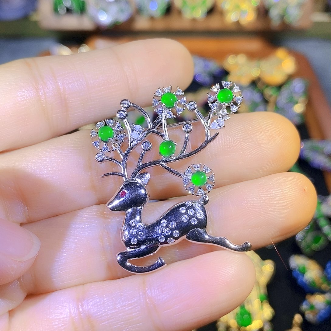 吊坠(不含链)银S925镶嵌翡翠