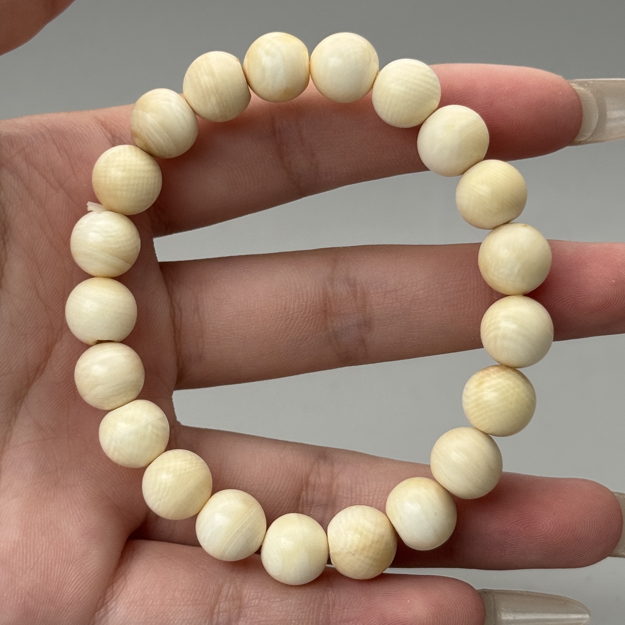 DEZHI/德志9mm14.7g瑕疵圆珠21颗手串天然猛犸牙C49