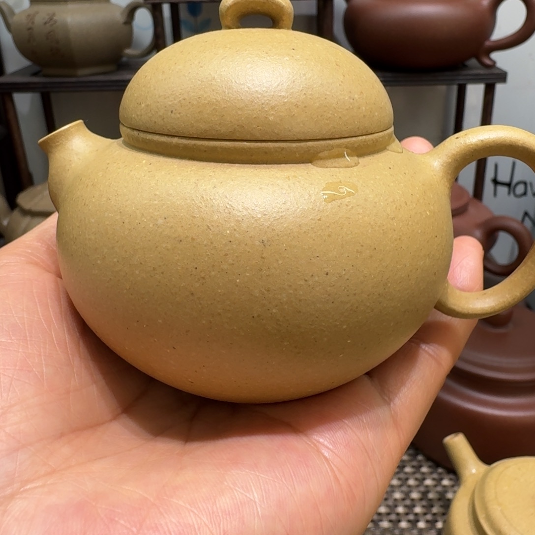 云***泥茶壶紫砂微瑕梨皮本绿160cc