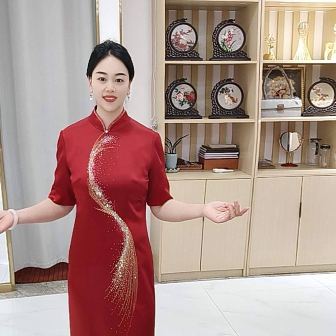 朱紫褕17777立领短袖旗袍喜婆婆喜妈妈婚宴礼服