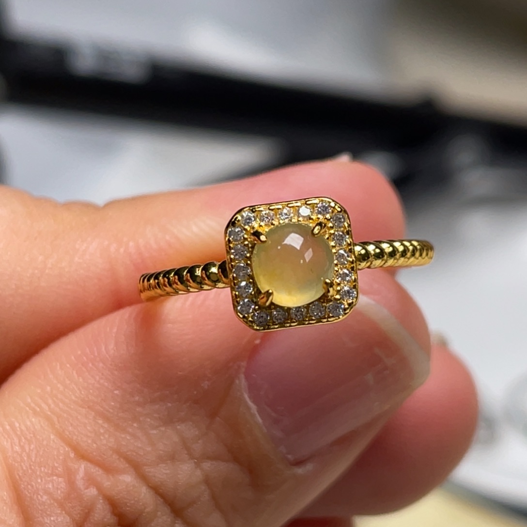 翡翠戒指银S925镶嵌纯天然缅甸翡翠