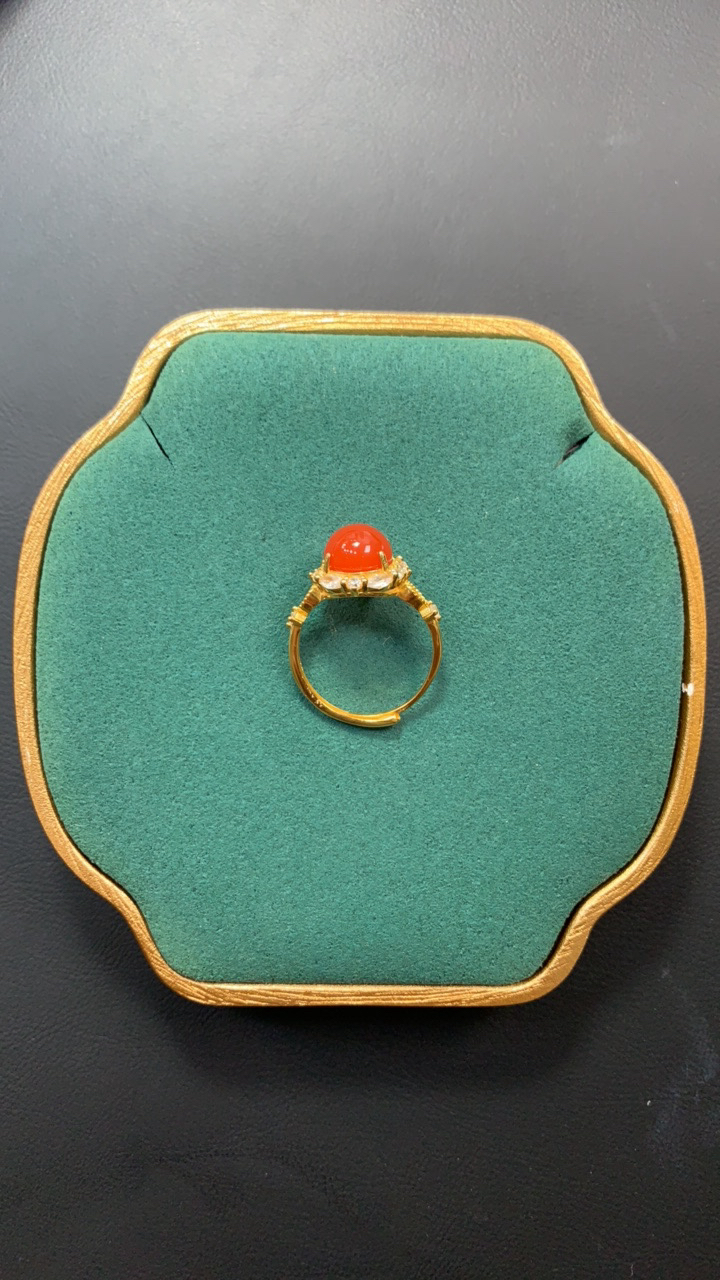 天然原矿无优化保山南红冰红戒指s925银镶