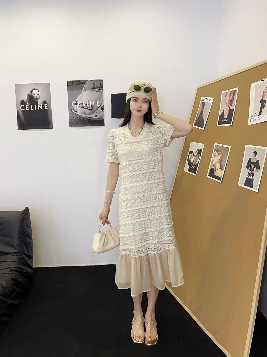 法式优雅气质大码显瘦蕾丝黑色网纱鱼尾连衣裙