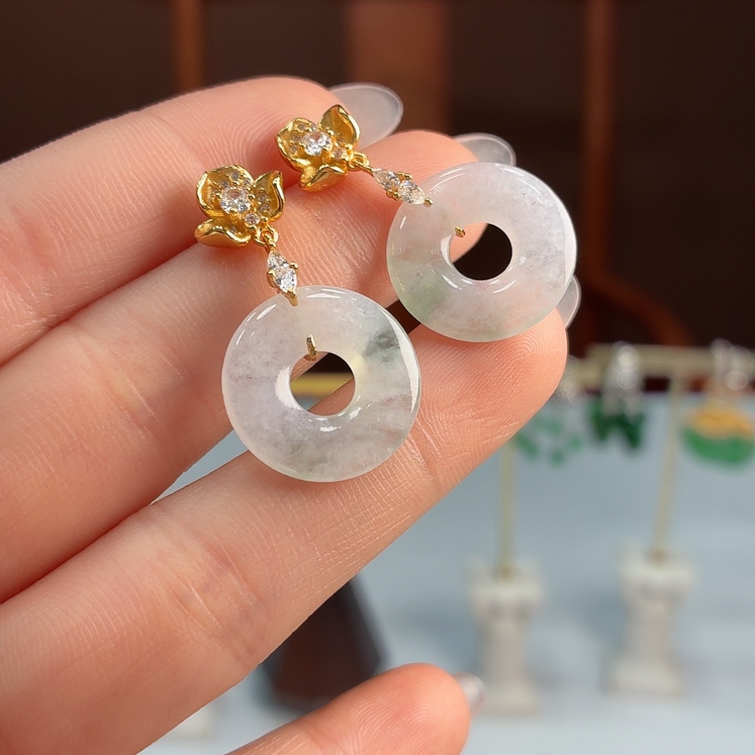 翡翠银S925镶嵌耳饰