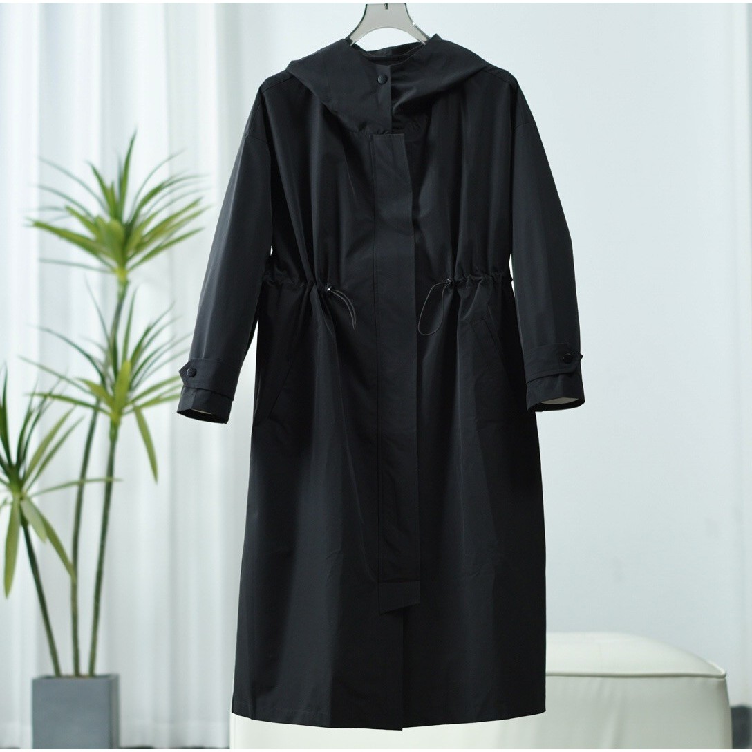【三C・伊】 S541-5 女装秋气质抽绳长款风衣黑色Y22310230F00