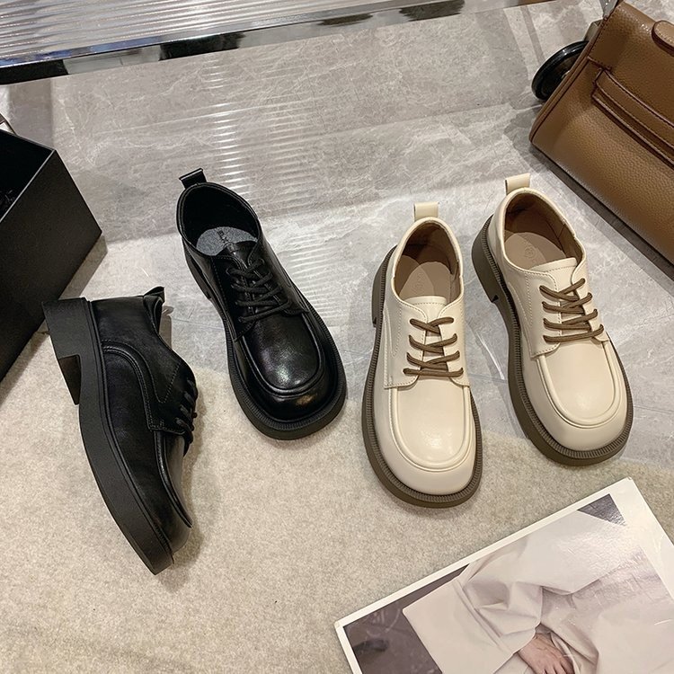 2024春新款 系带防滑纯色粗跟女单鞋 