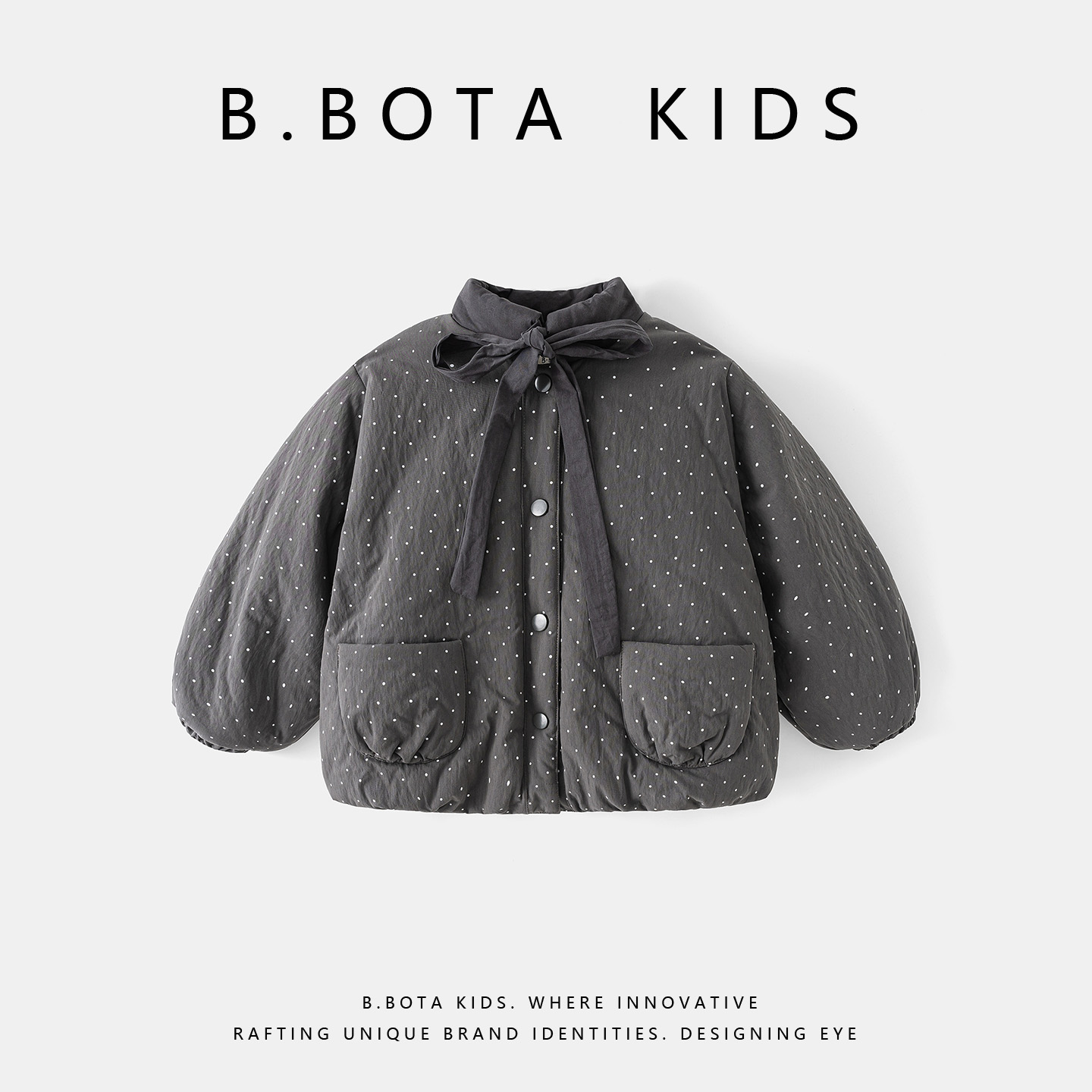 〖姐姐家〗2025冬款儿童小波点蝴蝶结领口加厚外套-26031