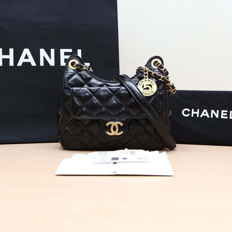 99新 Chanel/香奈儿 小花6枫23C HOBO嬉皮包 小号 金币单皮穿链