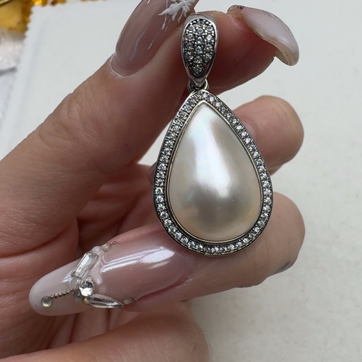 银S925镶嵌拼合珍珠（马贝珠）颈饰