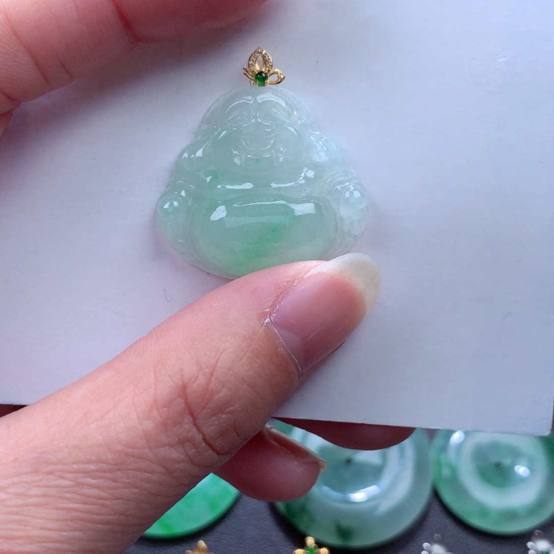 翡翠吊坠(不含链)18K金镶嵌