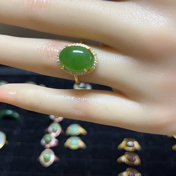 和田玉（碧玉）戒指银S925镶嵌