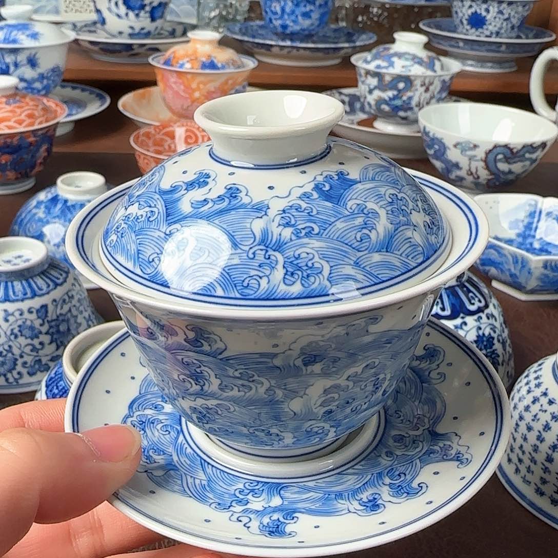 杯青花釉下三才盖碗