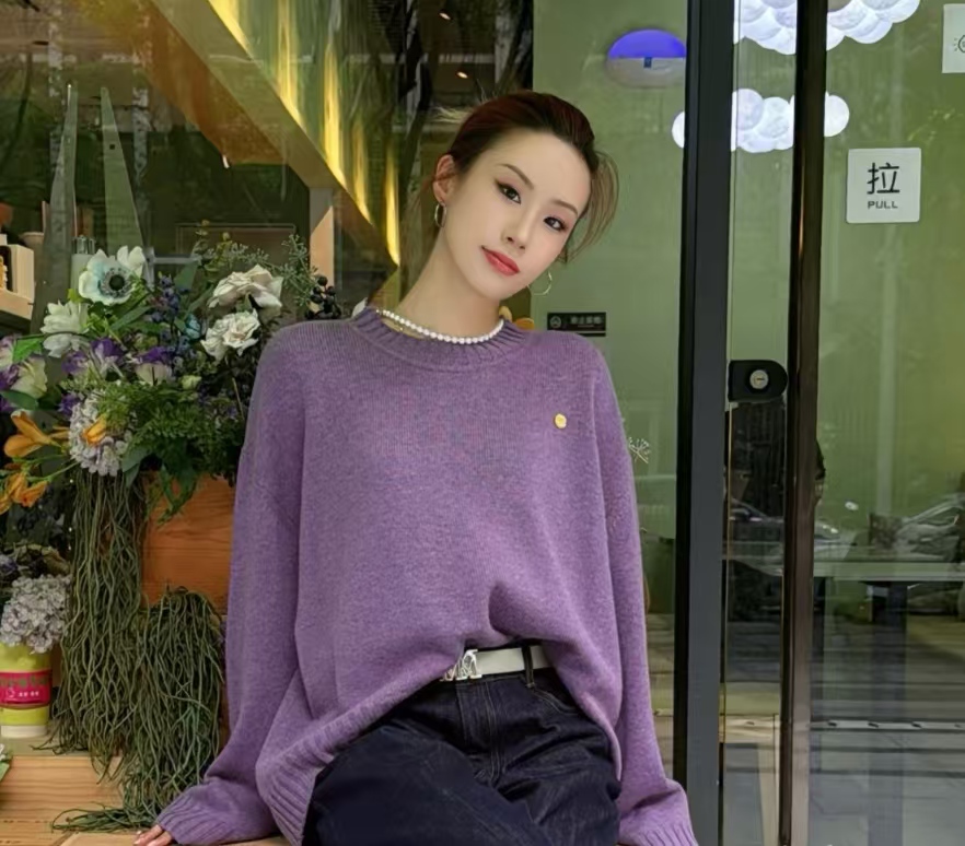 落肩茧型羊绒毛衫秋冬