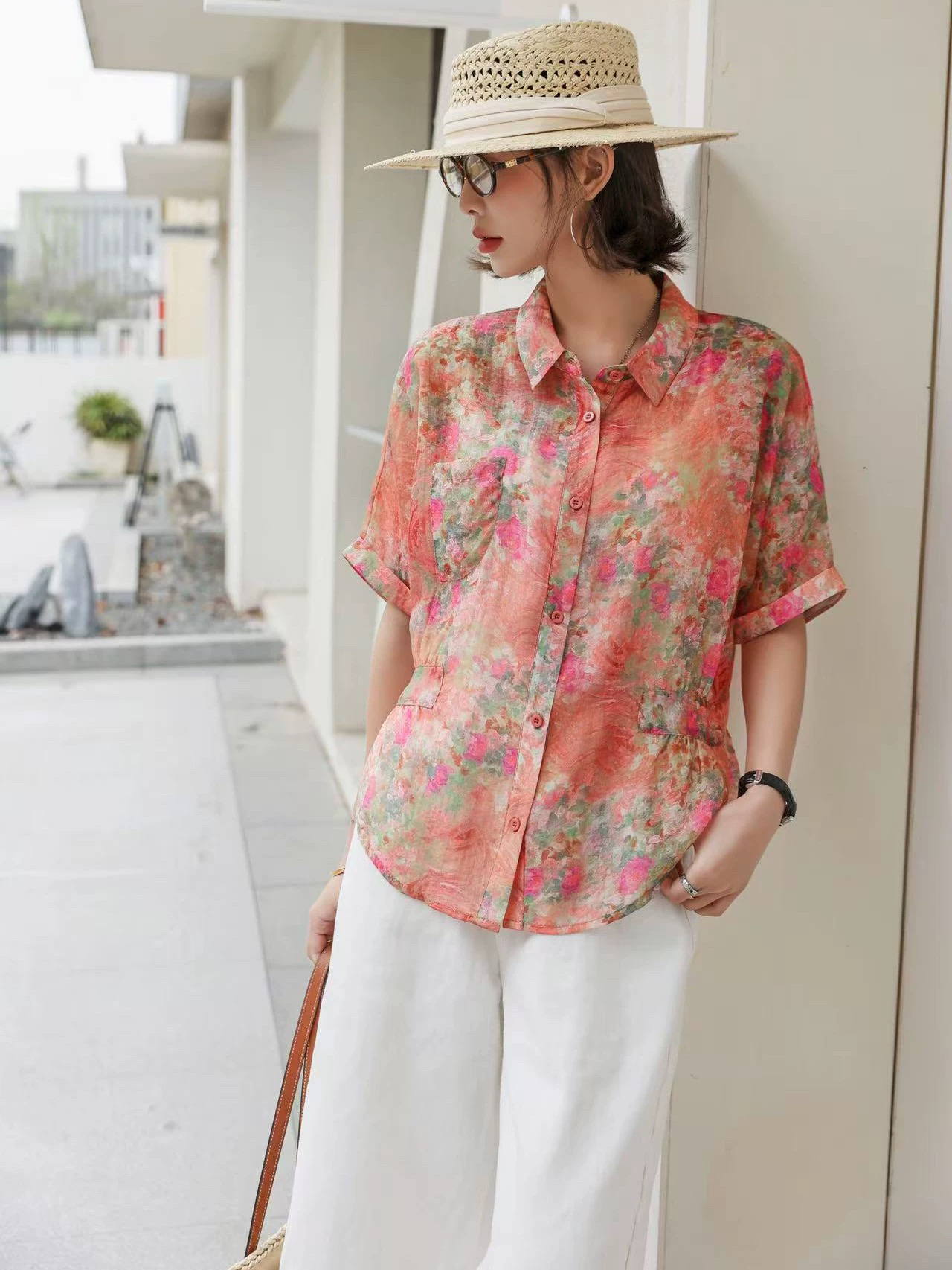 【MY】夏季新款花色薄款休闲复古文艺衬衫上衣显瘦百搭
