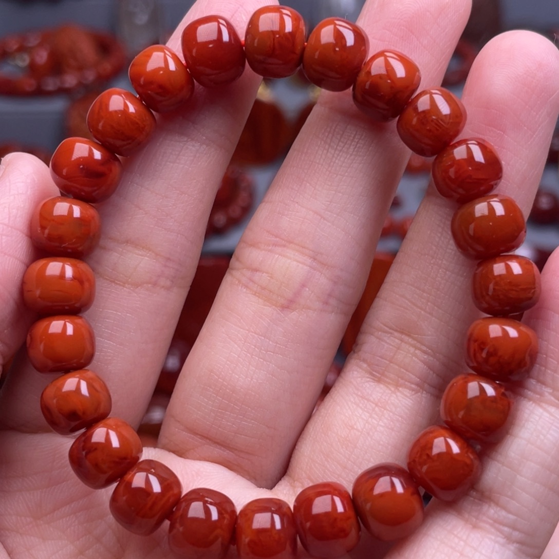 南红玛瑙未镶嵌珠宝奇石单圈9mm