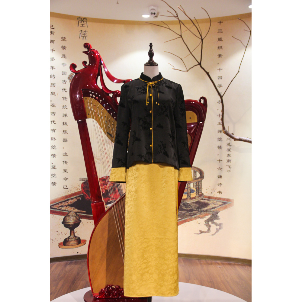 【云清】春季新中式复古黑色休闲中式立领时尚印花短款外套