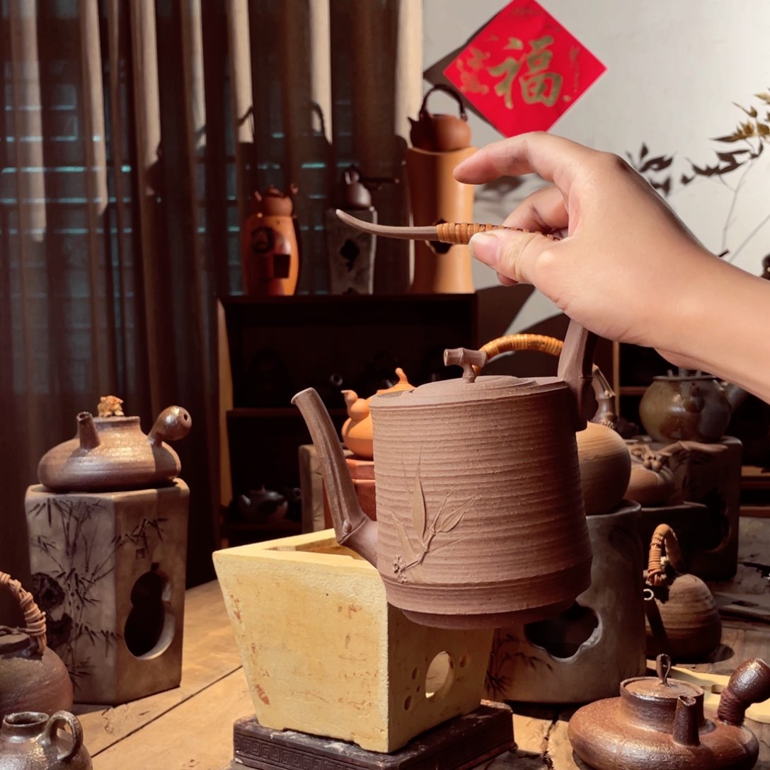 壶有*潮州纯手工手拉竹子半提梁600cc