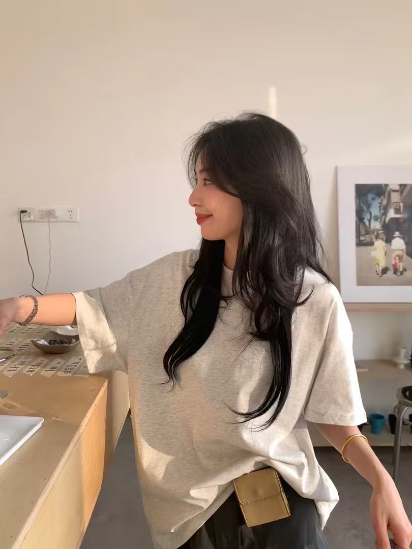 米古古-YY-8653-福 简约百搭套头圆领净版T恤