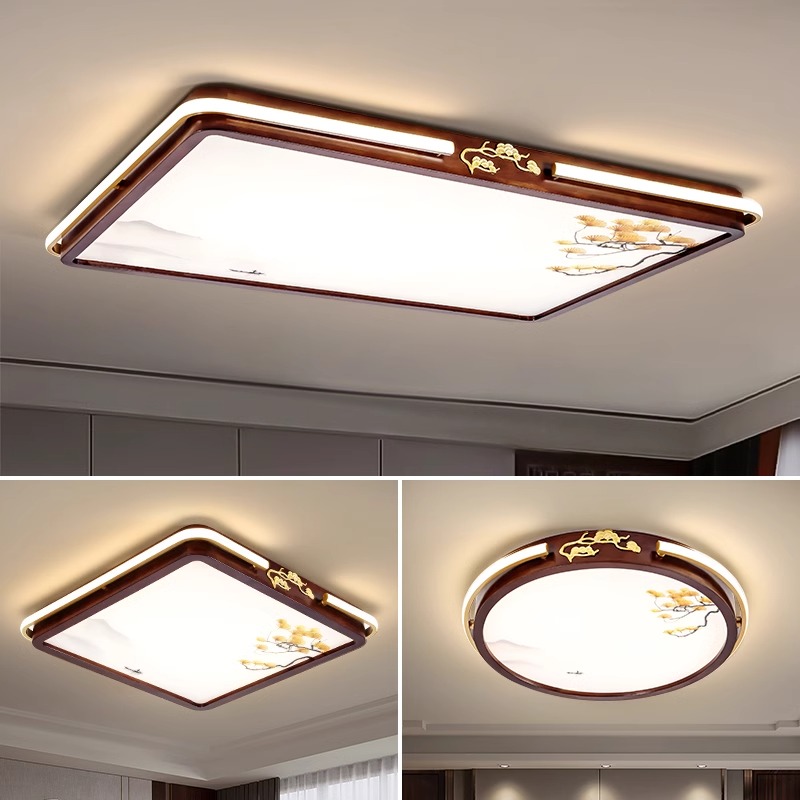 新中式木艺吸顶灯客厅大灯卧室简约大气国风中山灯具橡木黑胡桃色