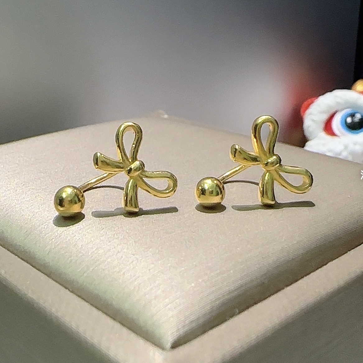 5G足金999耳钉U型可拆螺丝碎冰蝴蝶结