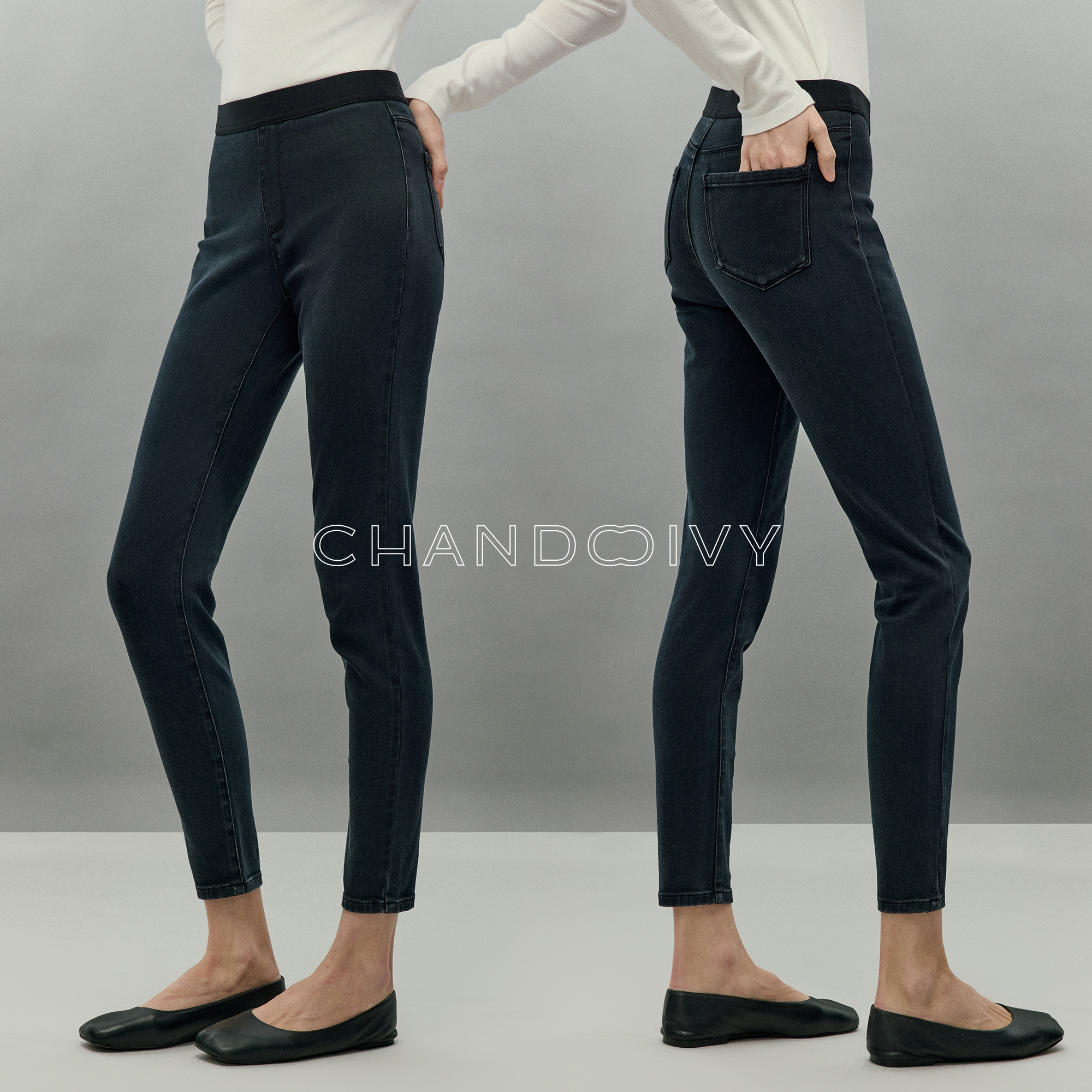 CHANDOOIVY复古怀旧/提臀塑性/超弹松紧腰紧身瑜伽牛仔裤