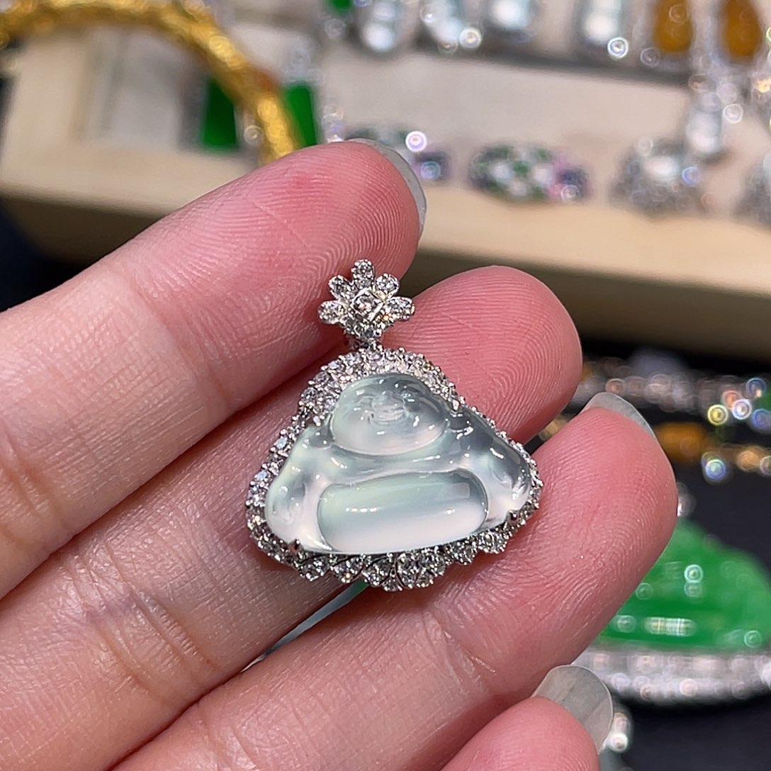 翡翠18K金镶嵌吊坠(不含链)佛公