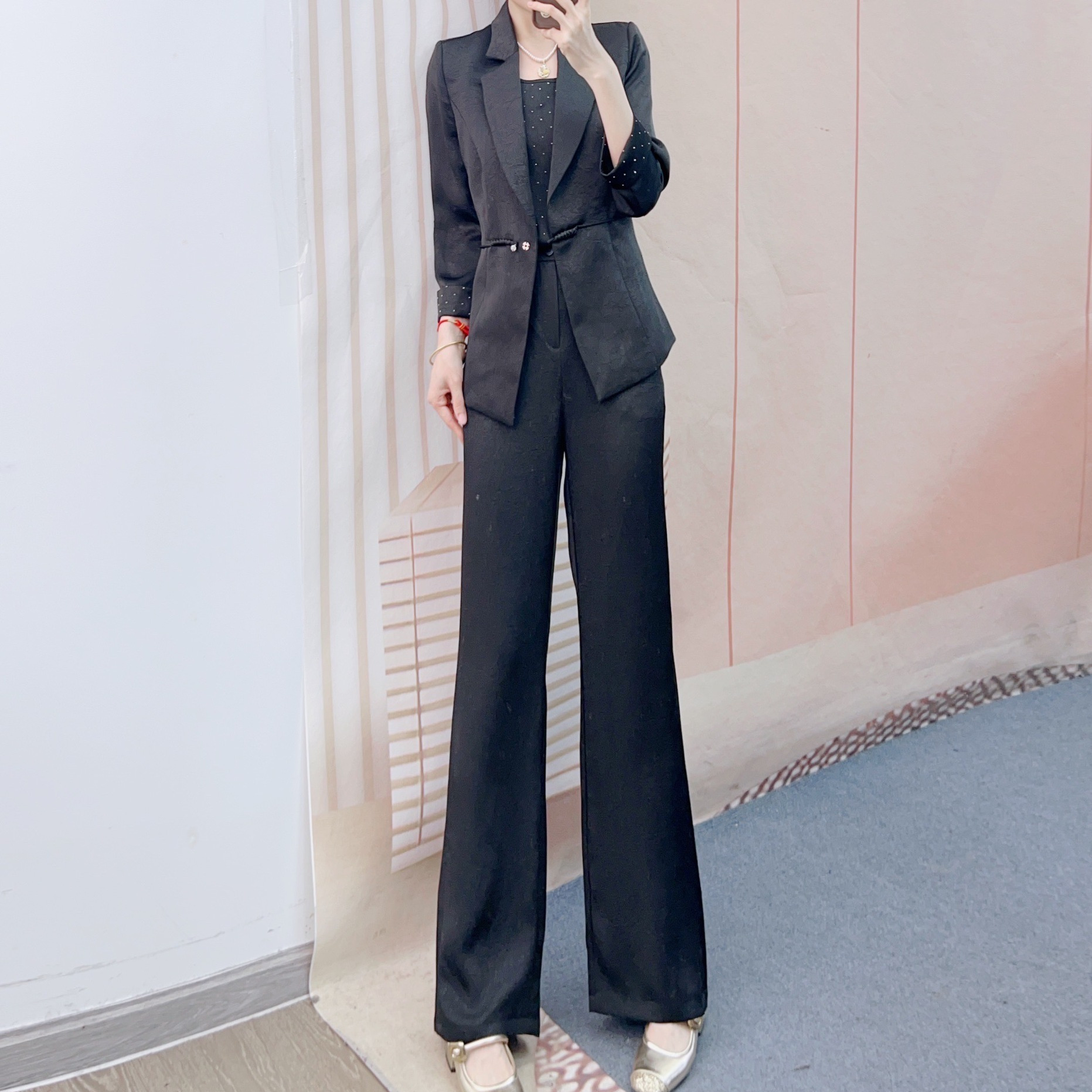 158醋酸西装+背心+垂感直筒裤三件套套裤158/GP