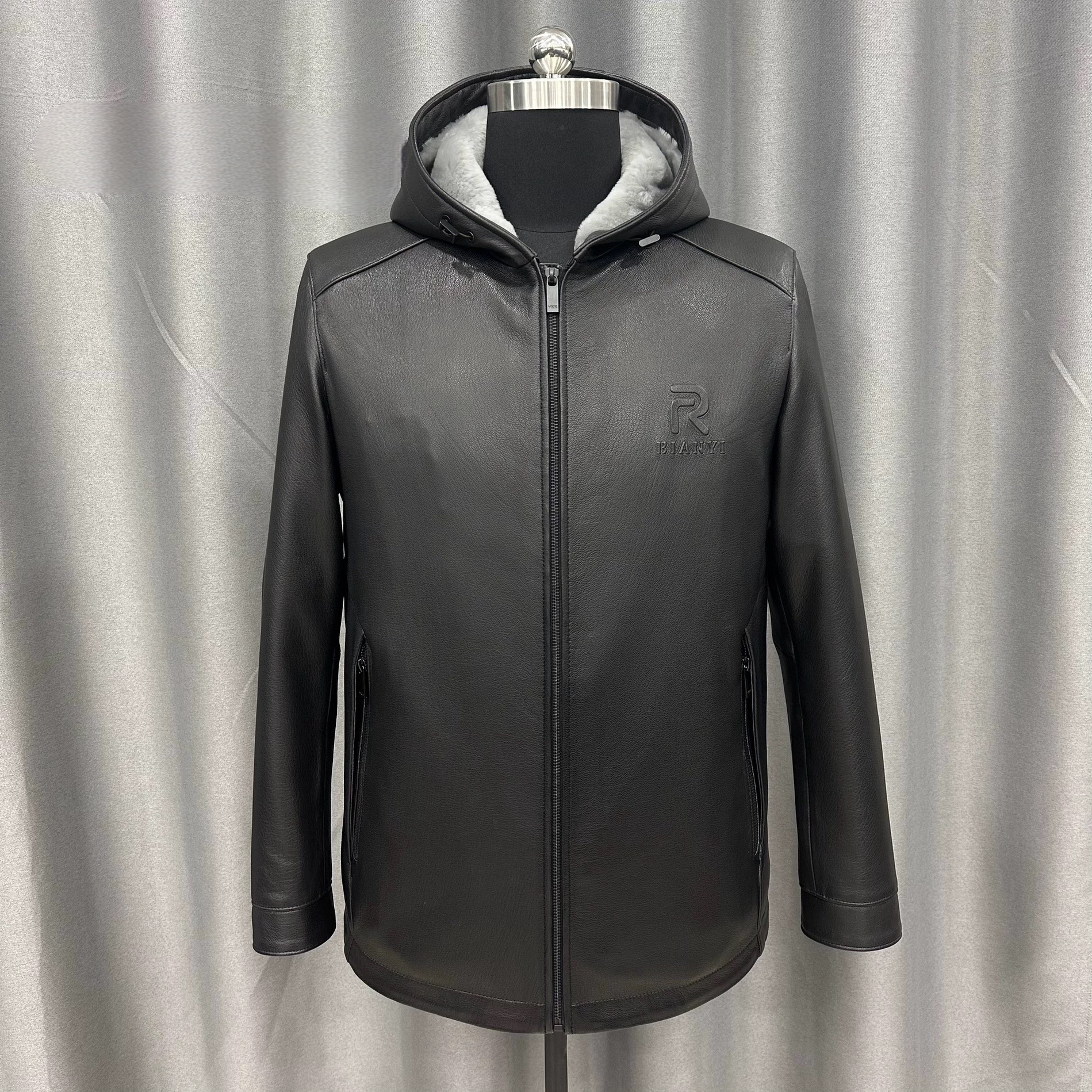 冬季连帽山羊皮皮衣保暖男士休闲羊毛内胆