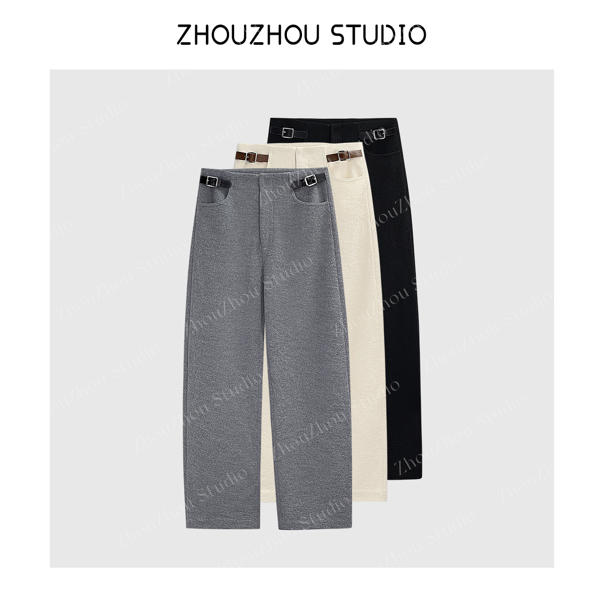 ZhouZhou25秋冬新品 廓形弯刀裤羊毛直筒阔腿休闲裤