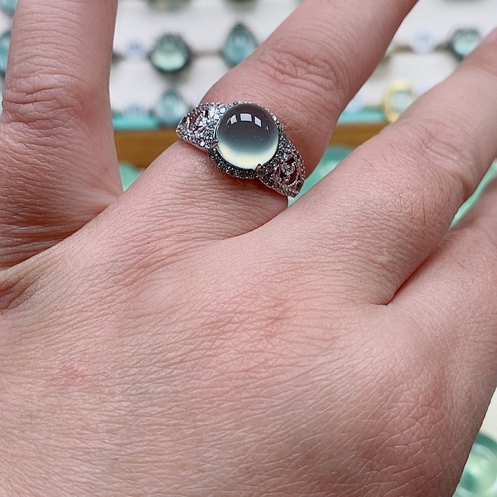 蛇纹石玉戒指银S925镶嵌?****o