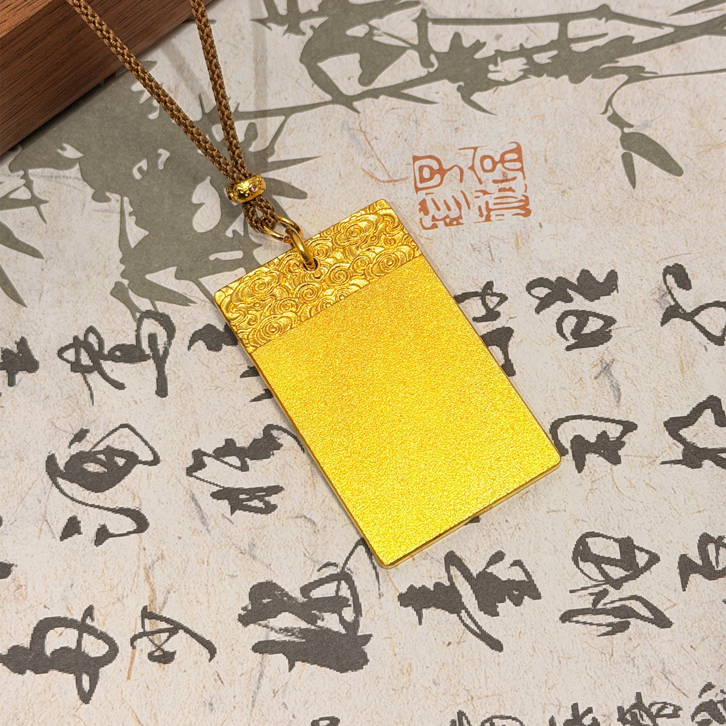 吊坠足银 足银镀金【古法无事牌吊坠】祥云平安方牌挂坠送礼男女