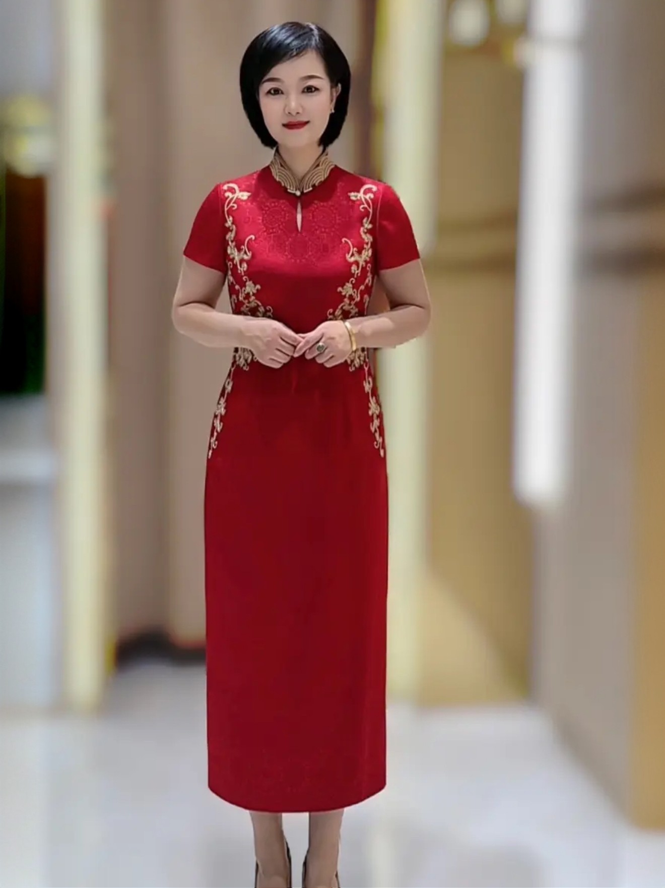 17997朱紫褕喜婆婆喜妈妈婚宴旗袍礼服喜婆婆喜妈妈婚宴裙子装