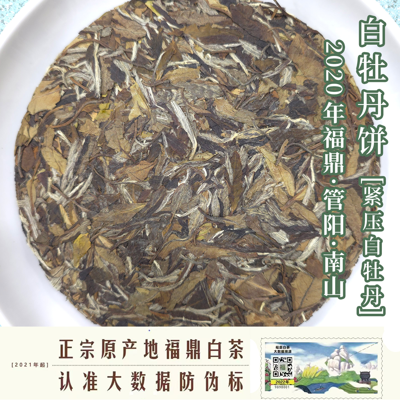 【管阳镇·思路和】2020年白牡丹饼茶300g福鼎白茶