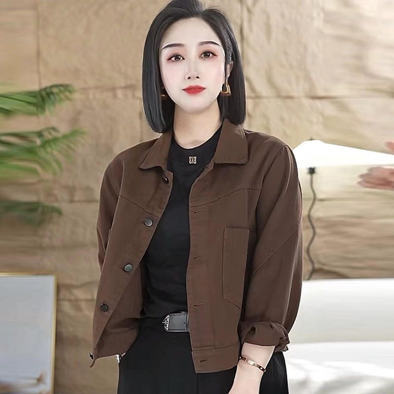 纯棉休闲宽松短款外套女2025年春秋季新款洋气显瘦减龄夹克上衣潮