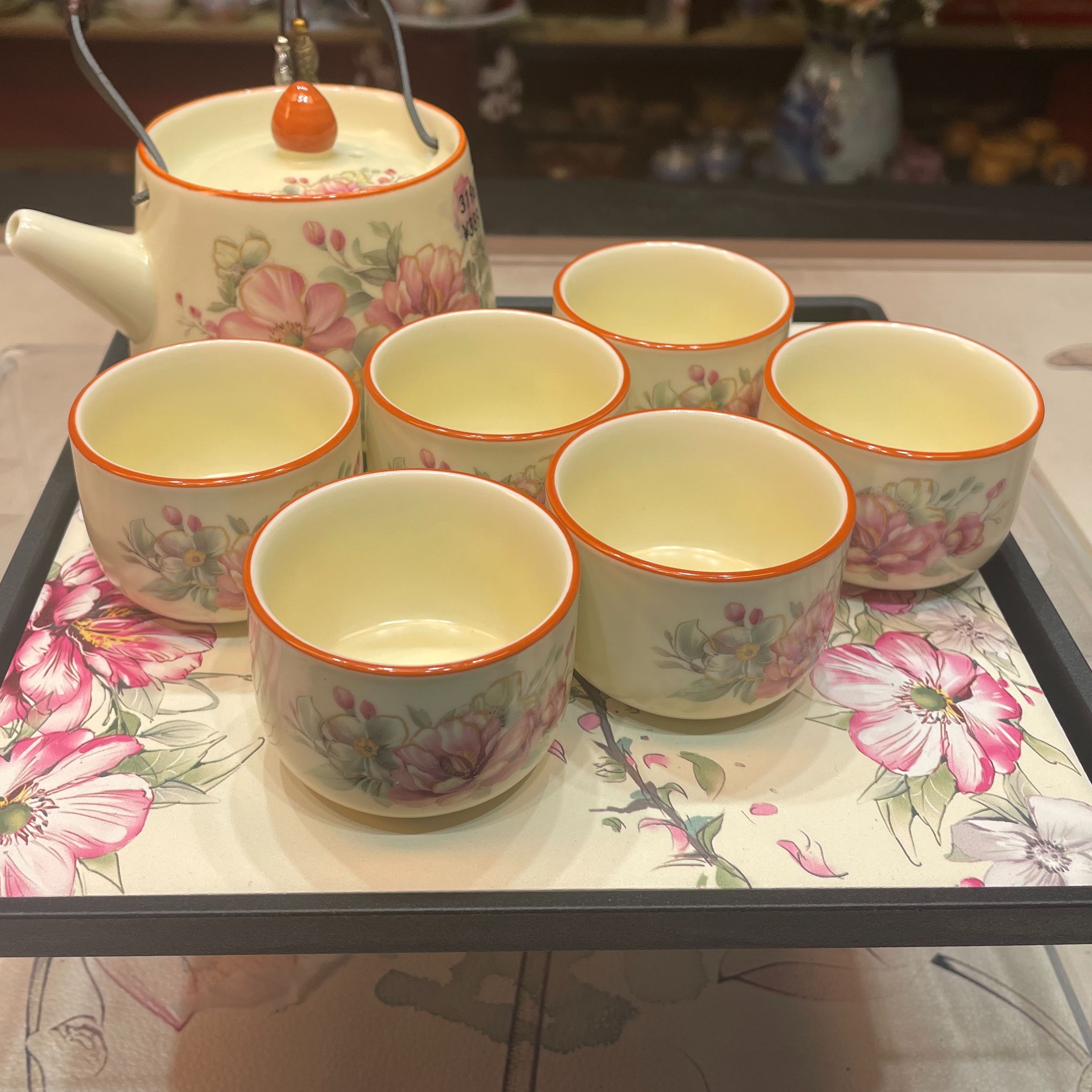 龙窑茶器  芙蓉花提梁壶套装 3196（B）