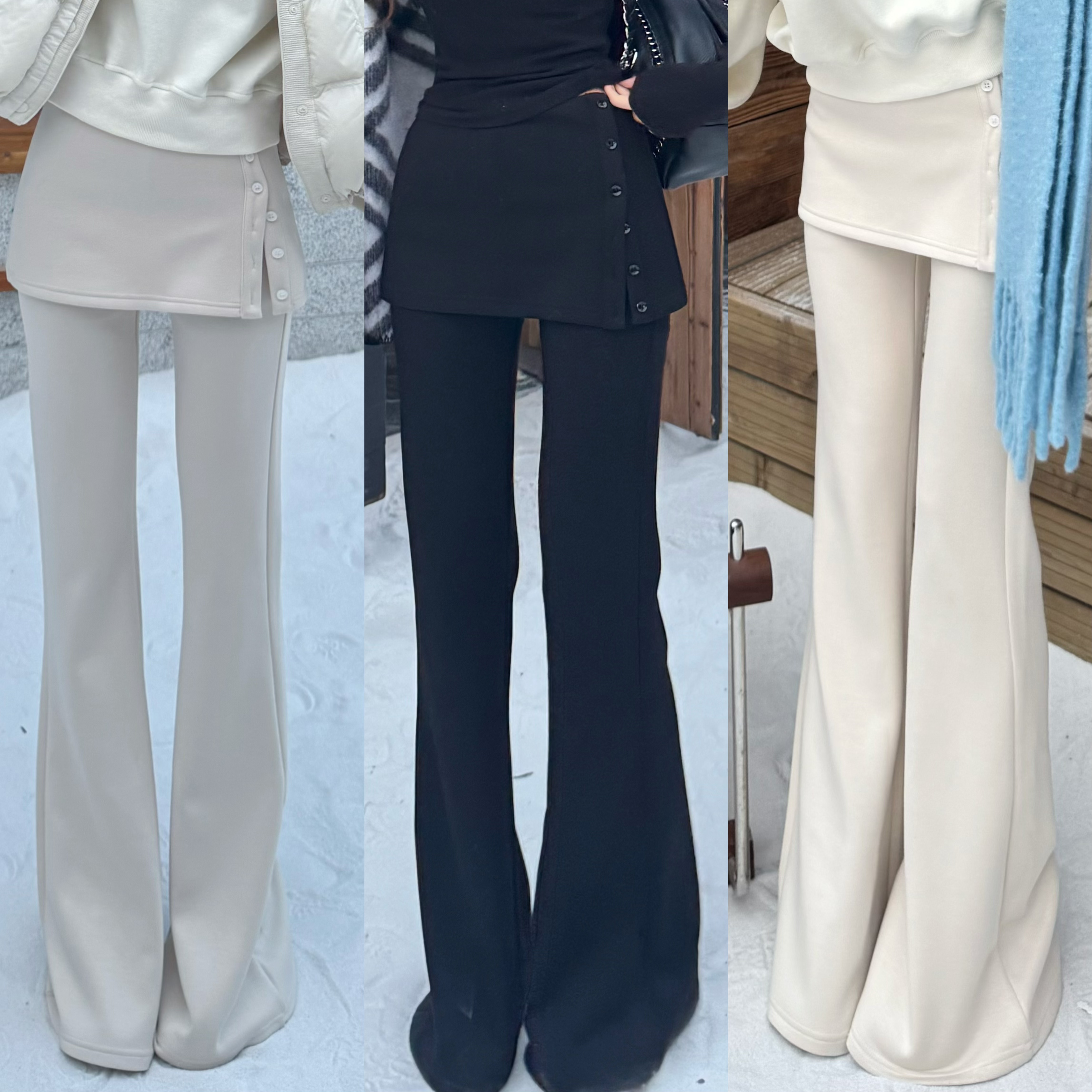 【一条过冬】巨显瘦设计感假两件臀帘加绒微喇休闲裤