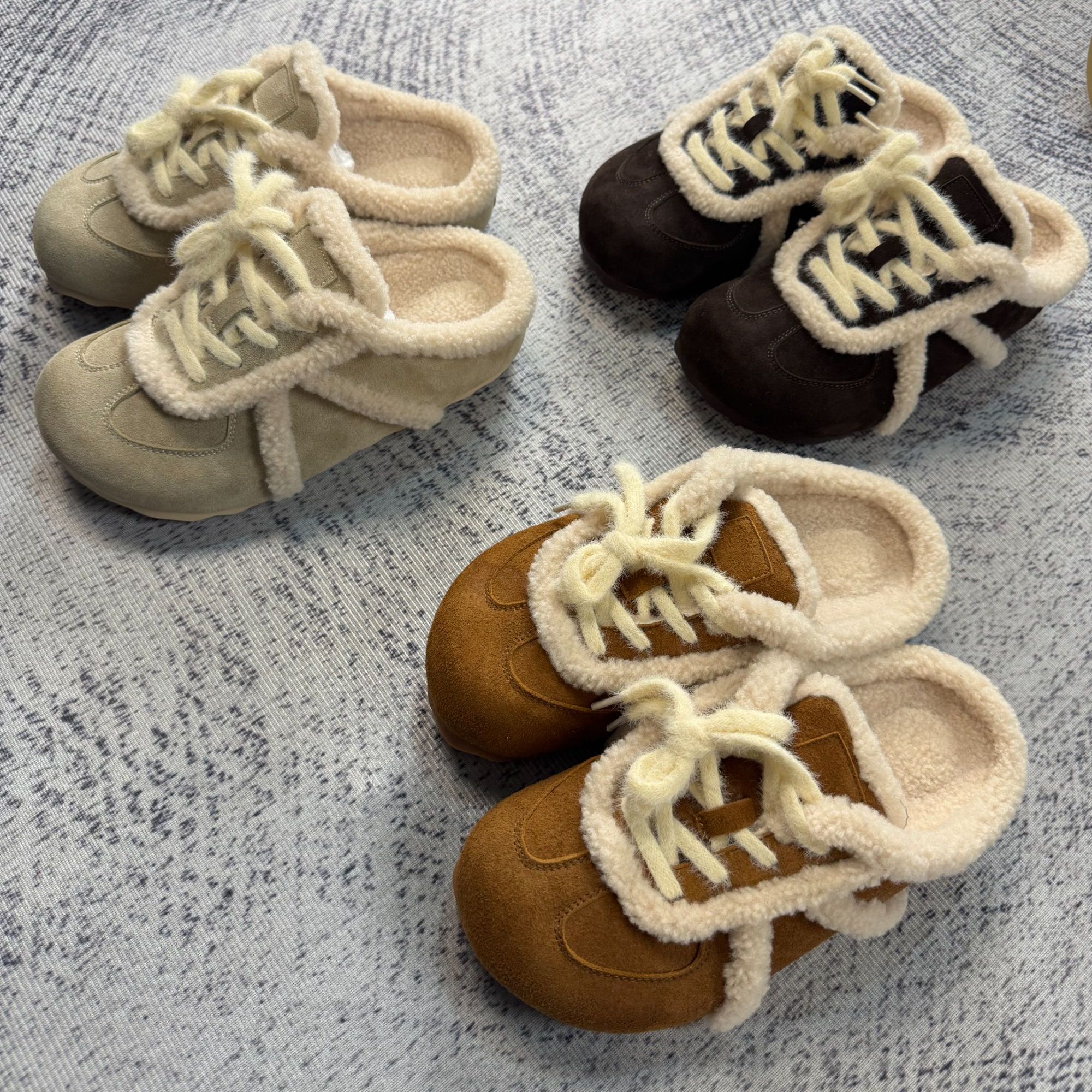 2025年冬季新款复古韩版圆头德训拖鞋包头加绒毛毛